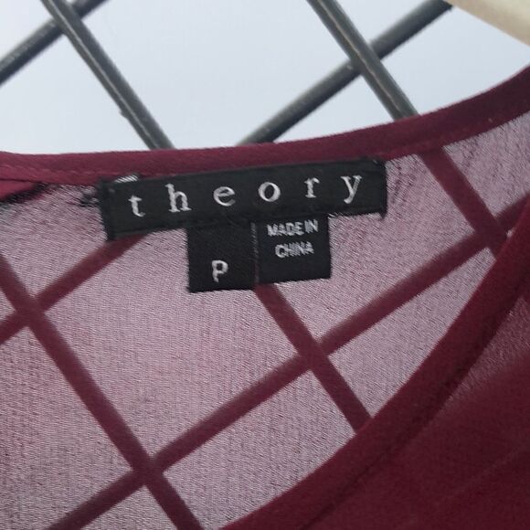 Theory peplum ruffle maroon sleeveless sheer top - Picture 4 of 7